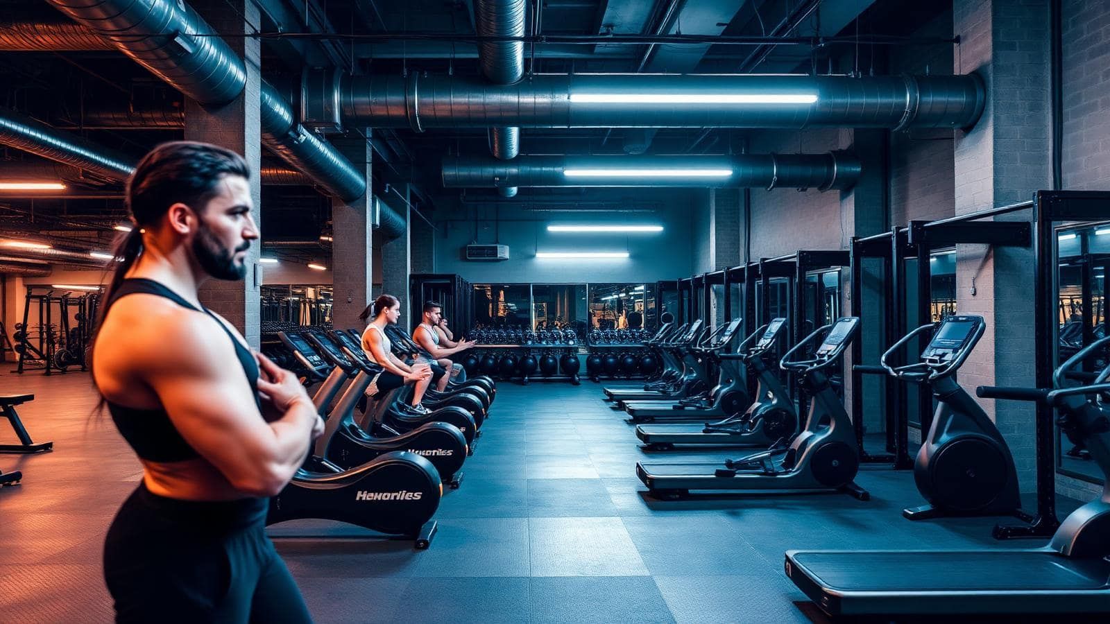 Gimnasio urbano con pesas y equipos cardio